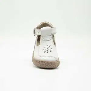 Sandale en cuir véritable blanc. Modèle Dora. Vue de face