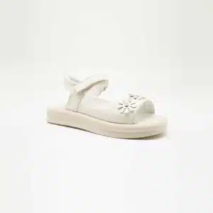 Sandale en cuir véritable blanc. Modèle Land. Vue de côté 2