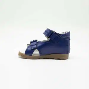 Sandale en cuir véritable bleu. Modèle Tender. Vue latérale 2