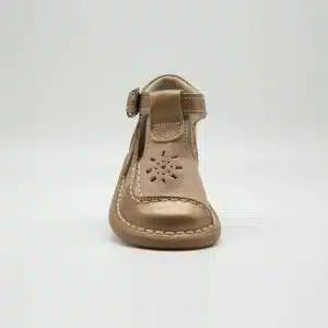 Sandale en cuir véritable bronze et beige. Modèle Dora. Vue de face