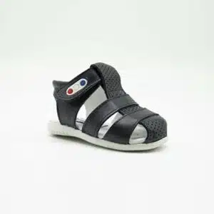 Sandale en cuir véritable noir. Modèle Teddy. Vue côté