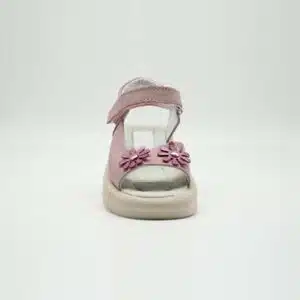 Sandale en cuir véritable rose. Modèle Land. Vue de face