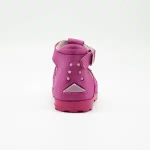Sandale en nebuk véritable Rose Fuchsia. Modèle Honey. Vue de derrière