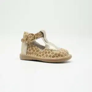 Sandale en nebuk véritable beige cuir argenté. Modèle Dora. Vue latérale 2