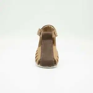 Sandale en nebuk véritable beige et marron. Modèle Honey. Vue de face 2