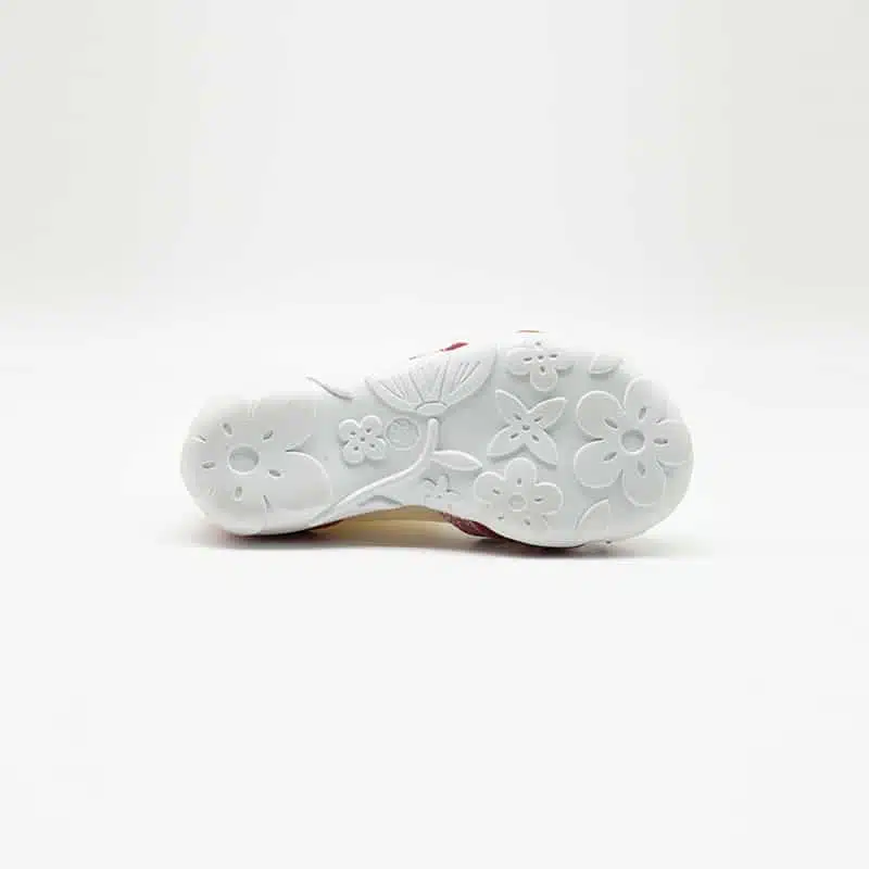 Sandales en cuir véritable rouge. Modèle Maya. Semelle