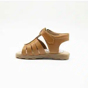 Sandel en cuir véritable camel. Modèle Paris. Vue de côté 2
