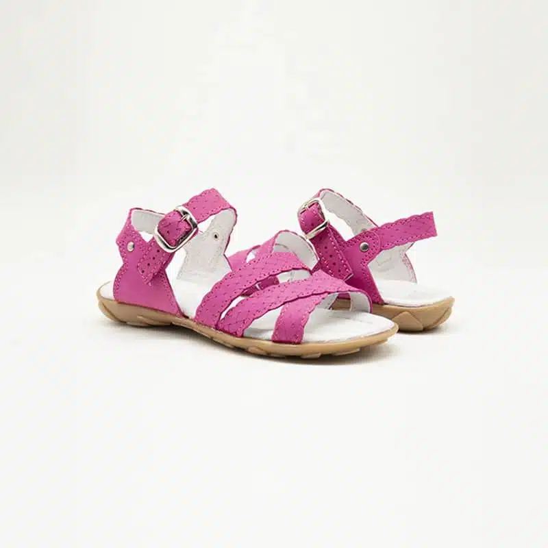 Sandel en cuir véritable rose fuchsia. Modèle Daisy. Paire 2