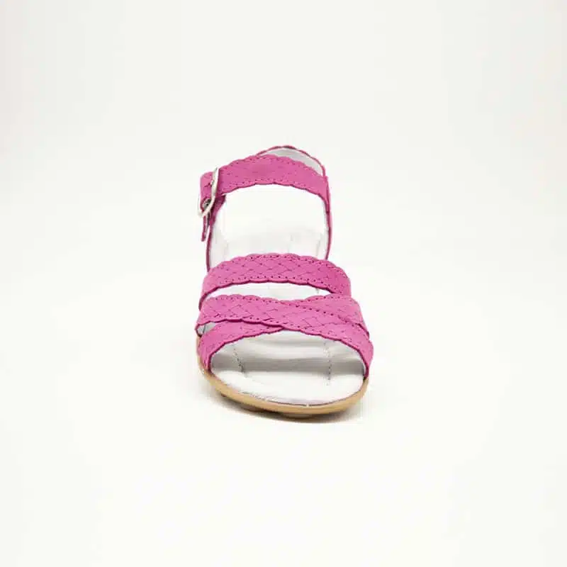 Sandel en cuir véritable rose fuchsia. Modèle Daisy. Vue de face