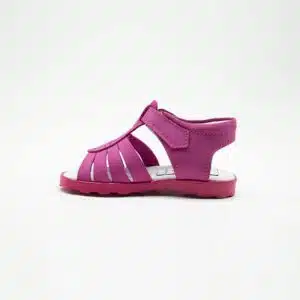 Sandel en cuir véritable rose fuchsia. Modèle Paris. Vue de côté 2