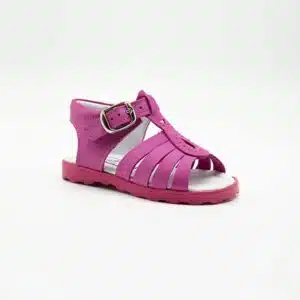 Sandel en cuir véritable rose fuchsia. Modèle Paris. Vue de côté