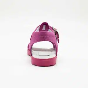 Sandel en cuir véritable rose fuchsia. Modèle Paris. Vue de derrière