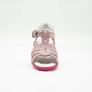 Sandel en cuir véritable rose. Modèle Paris. Vue de face
