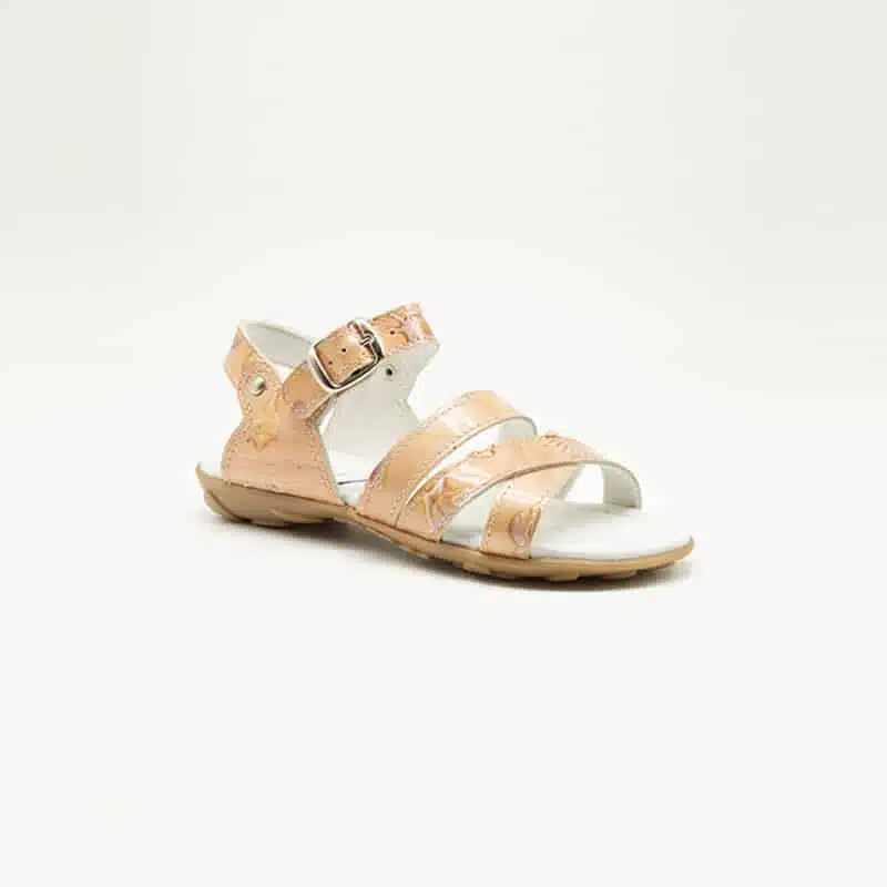 Sandel en cuir véritable saumon. Modèle Daisy. Vue de côté 2