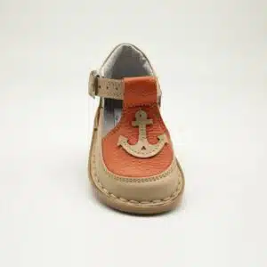 Chaussures en cuir véritable beige et orange. Modèle Rubis. Vue de face