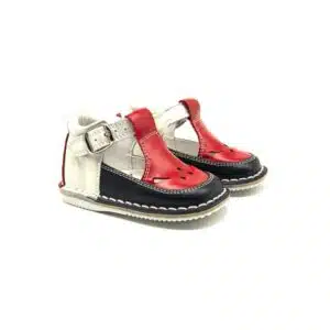 Chaussures en cuir véritable bleu et rouge. Modèle Saphir_V2. Paire