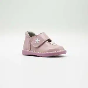 Chaussures en cuir véritable rose. Modèle Aster. Vue de côté