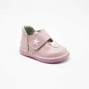 Chaussures en cuir véritable rose. Modèle Aster. Vue de haut