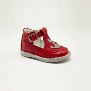 Chaussures en cuir véritable rouge. Modèle Rubis. Vue de côté