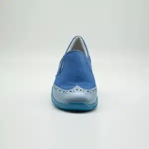 Chaussures en nebuk véritable bleu. Modèle Twist. Vue de face