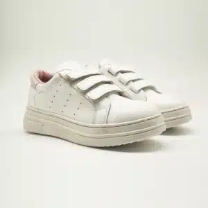 Espadrille en cuir blanc et rose. Modèle Walk. Paire