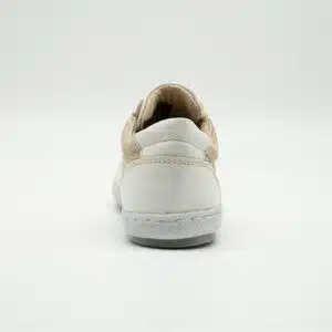 Espadrille en cuir véritable blanc et doré. Modèle Chic. Vue de derrière