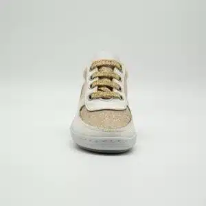 Espadrille en cuir véritable blanc et doré. Modèle Chic. Vue de face