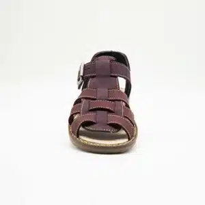 Sandale en cuir véritable rouge bordeau. Modèle Traveler. Vue de face