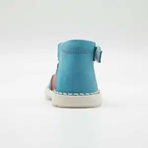 chaussures en nebuk véritable rouge et bleu. Modèle Baby_V1. Vue de derrière