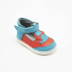 chaussures en nebuk véritable rouge et bleu. Modèle Baby_V1. Vue d'en haut